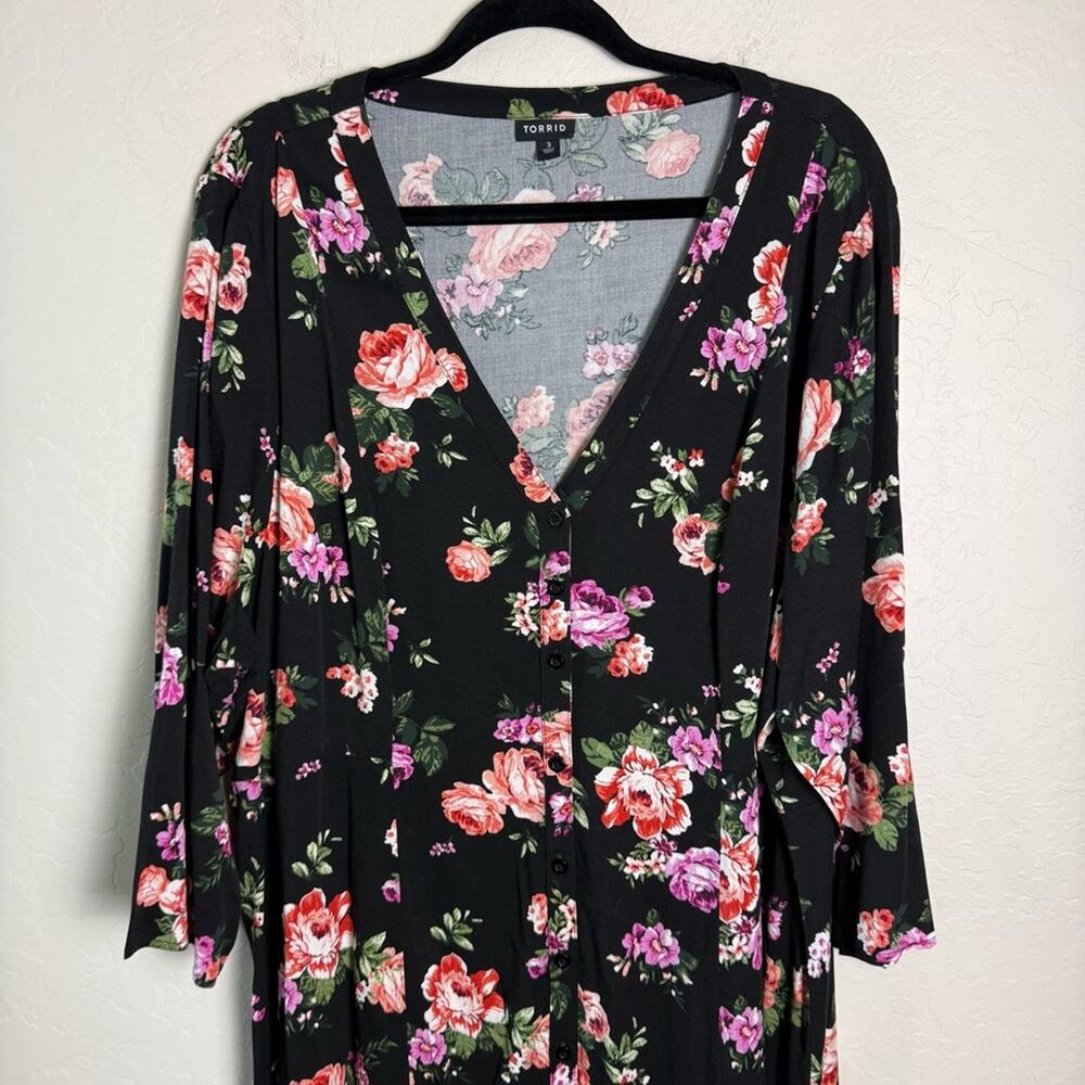Torrid Black Floral Button Down Dress 3X 12075859 - Picture 4 of 14